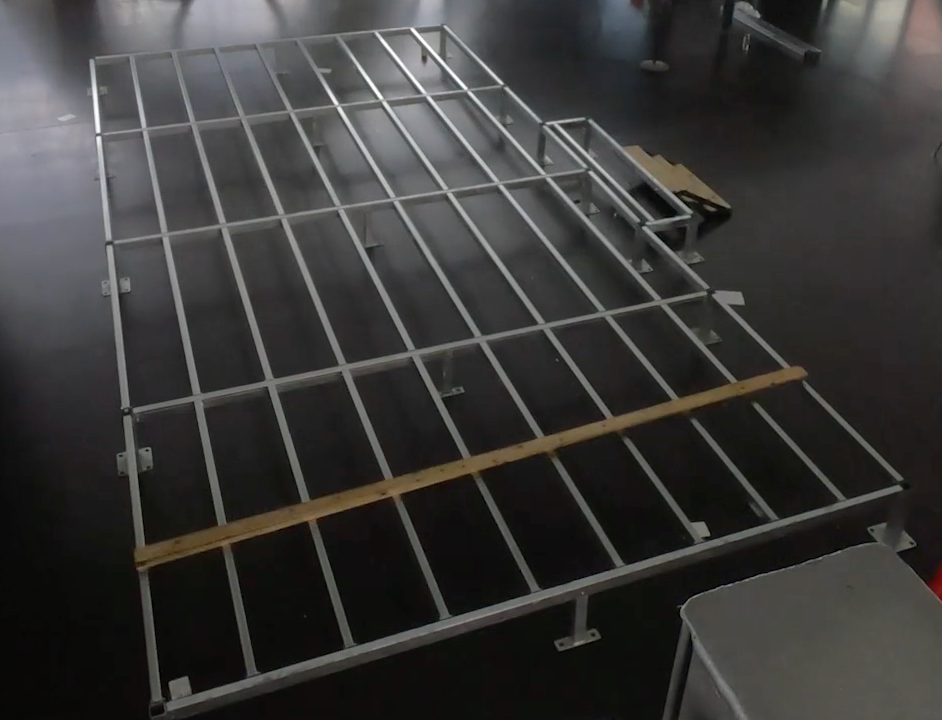 Alt text: "Metal frame structure for a geodesic dome house kit, showcasing the foundation for a glamping pod or dome home. Ideal for sustainable living and luxury Airbnb setups."